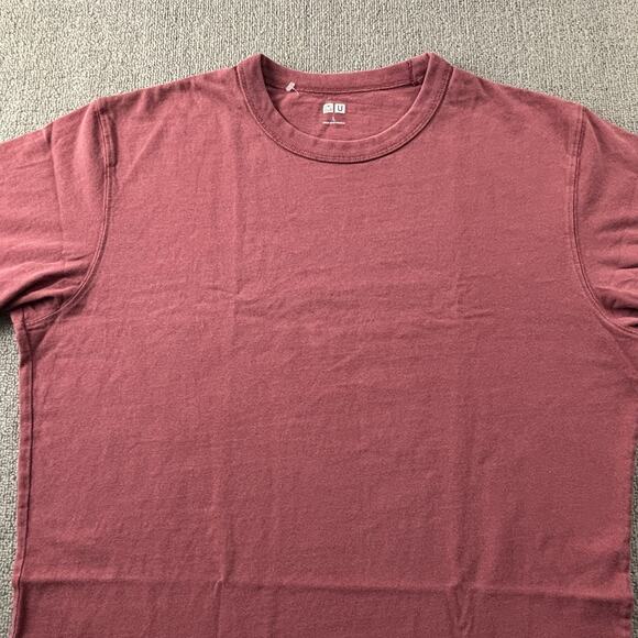 Uniqlo Shirt Adult Large Red Short Sleeve Plain Tee Casual Active Athleisure Men - Picture 3 of 14